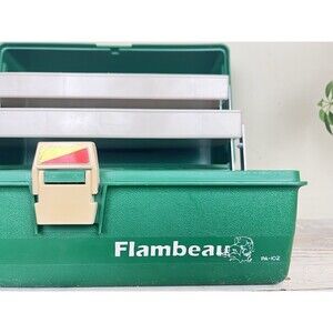 Vintage Flambeau PA-102 Green Plastic Fishing Tackle Box / Retro Outdoors